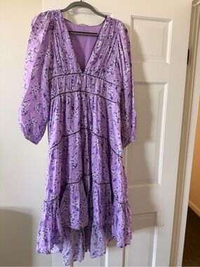 Lavender Floral V-Neck Tiered Midi Dress